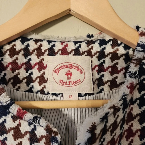 Brooks Brothers Red Fleece Tweed Houndstooth Wool Blended Women's Jacket Size 12 - Picture 14 of 14
